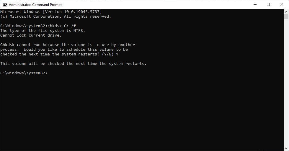 Disk Check on next restart